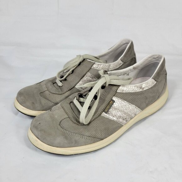 Mephisto Bucksoft Sneakers Women Size 8.5 Gray Lace Up Suede Snakeskin Trim - Picture 1 of 8
